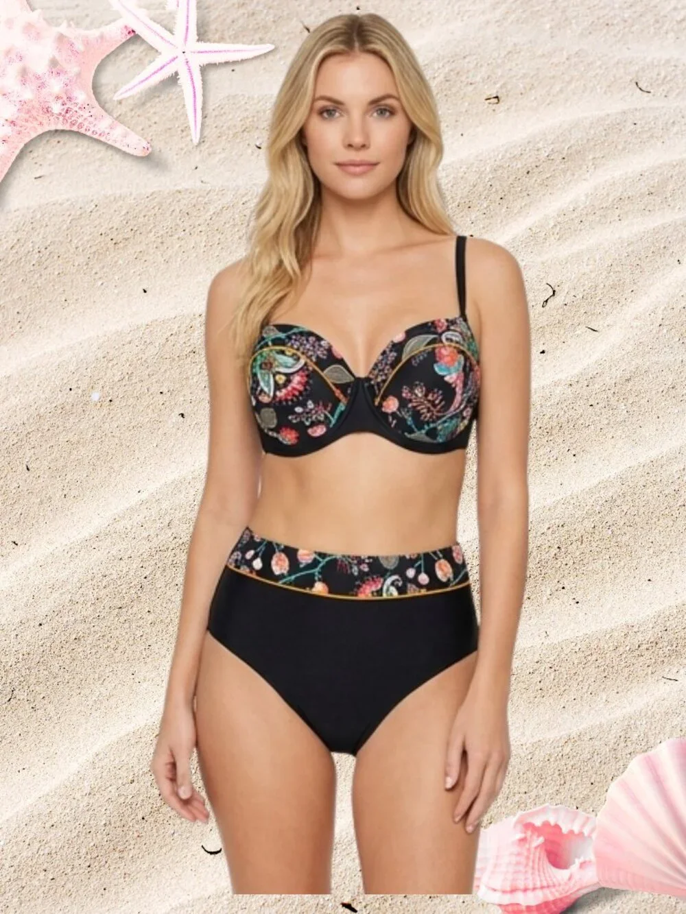 NWT Cupshe Black Floral Paisley Underwire Bikini Set - Size XL